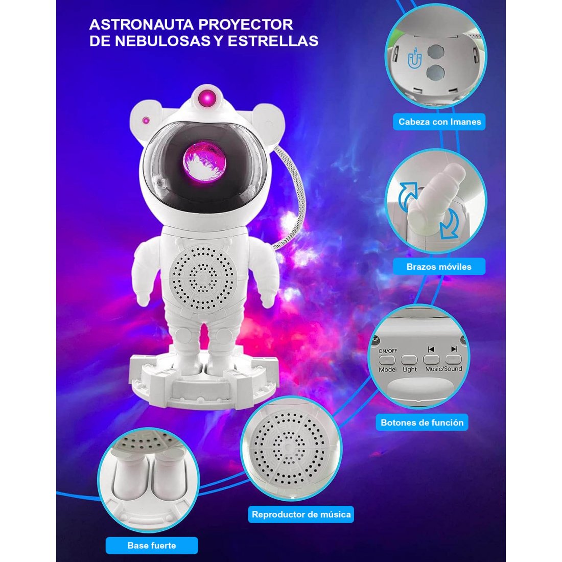 ™/ Astronauta, Proyector De Galaxias Con Parlante Bluetooth